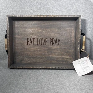 Thirty-One Wooden Serving Tray Eat Love Pray Rustic Handles Farmhouse Food Safe - Picture 1 of 8