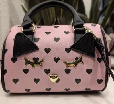Luv Betsey Harley Mini Barrel Crossbody Hearts and Cat Face Betsey Johnson - Image 1 of 4