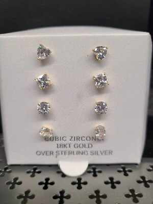 Set of 4 Pairs CZ 18k Gold Over Silver Earrings - Image 1 of 3