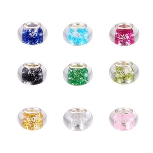 100Pcs Resin European Large Hole Beads with Glitter Powder Double Cores 14x9mm - Picture 1 of 8