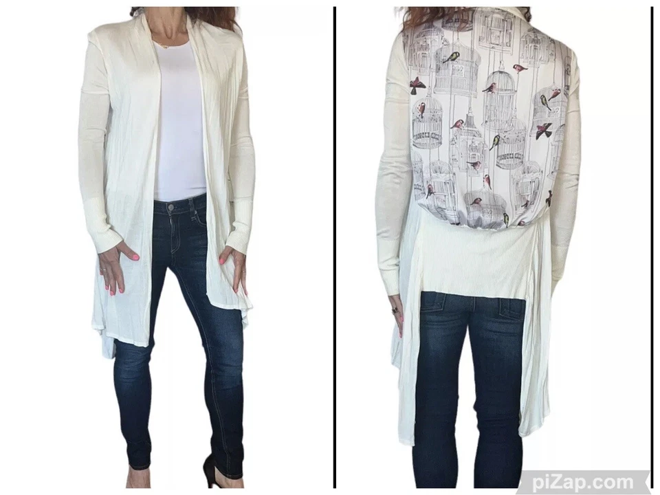 CÁRDIGAN TED BAKER PUNTO CREMA CASCADA ABIERTA PANEL TRASERO PÁJAROS JAULA PÁJARO TED 2 M Foto 1 de 4