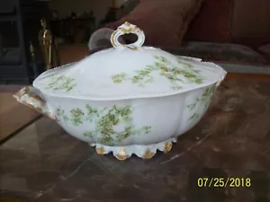 Haviland Limoges Schleiger Vtg Porcelain China Green Floral Covered Soup Tureen - Picture 1 of 12