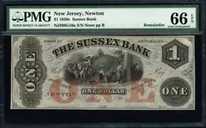 $1 Obsolete Currency Note - 1850s Sussex Bank Of Newton, New Jersey PMG 66 EPQ - Picture 1 of 2