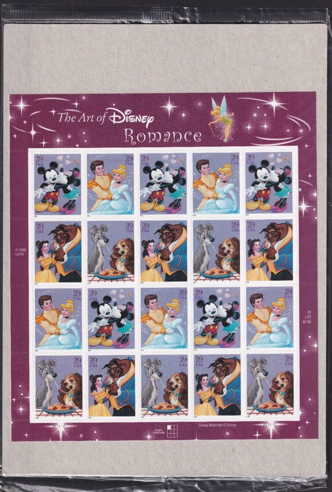 Scott #4028a (4025-28) Disney Romance Sheet of 20 Stamps w/FDC - Sealed - Image 1 of 3