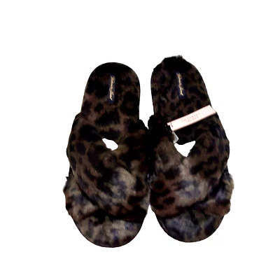 Zapatillas Victoria Secret M 7 8 Fuzzy Criss Cross House sin cordones punta abierta guepardo Foto 1 de 4