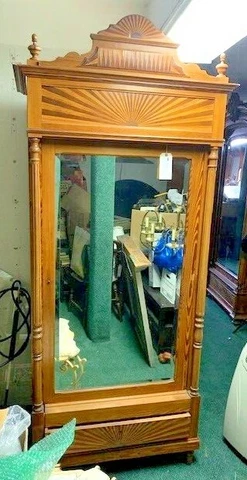 Antique 1910 Art Deco Sunburst Mirrored Armoire Wardrobe Cover