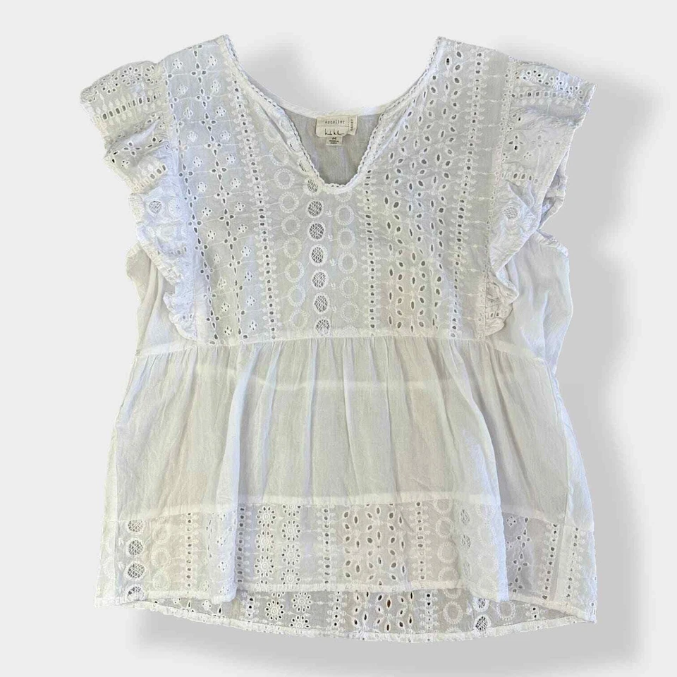Artelier Nicole Miller 100% Cotton Eyelet Ruffled Top Size M - Image 1 of 4
