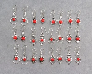 Orecchini 5 Pezzi Corallo Cristalli Argento Rivestimento Mano Gioielli E-001 - Foto 1 di 1