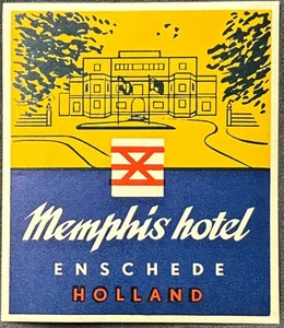 Memphis Hotel Enshede Holland poster stile etichetta bagagli vintage - Foto 1 di 2