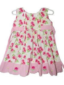 Blueberri Boulevard 24M party DRESS pink w/red roses pleated tie plaid trim (L3) - Picture 1 of 6