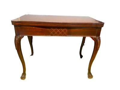 Big Grand Rapids Furn. Vintage Mahogany Wall Fold-Over Tea Table w/ Claw Feet - Image 1 of 4