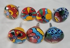 Painted Ceramic Knobs Colorful Flowers Cabinet Door Pull Red Yellow Blue Green
