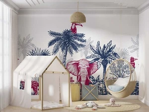 3D Tropical Palm Elephant Leopard Wallpaper Wall Murals Removable Wallpaper 20 - Picture 1 of 7