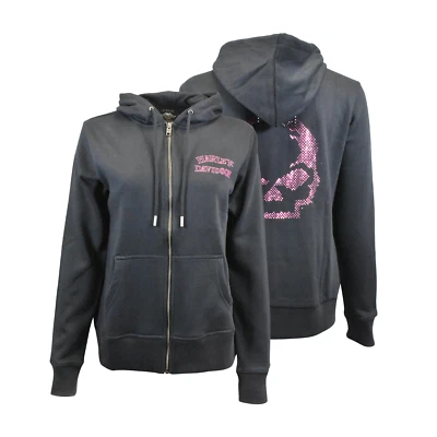 Harley-Davidson Women's Hoodie Black Willie G Skull Embellish Full Zip (S02) - Image 1 of 4