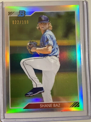 Shane Baz Bowman Heritage Refractor 022 / 199 Chrome Tampa Bay Rays - Image 1 of 4