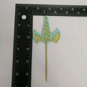 Unicorn Cupcake Party Pics Gold Glitter And Aqua 24 Pack - Picture 1 of 7