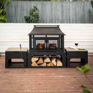 Fireplace (Outdoor) (Wood Burning) (Log Storage/Side Tables/Poker) - Picture 1 of 5