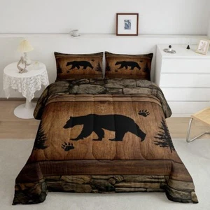 Rustic Bear Comforter Set Queen Size, Wildlife Hunting Theme Quilt Set with 2... - Picture 1 of 7