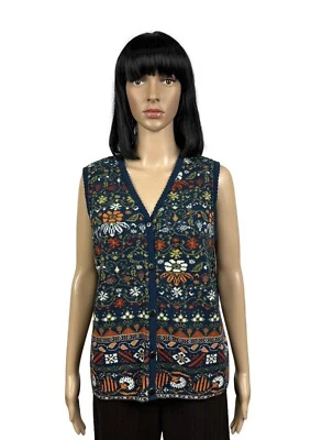 Dunque Floral Printed Embroidered Wool Sweater Vest size L - Image 1 of 4