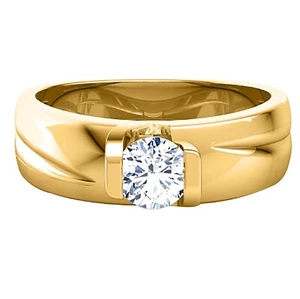 D/VVS1 Runden Form 0,80Kt Herren Verlobung Ring Im Solide 585er Gelbgold - Picture 1 of 3