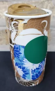 Scarabeo floreale Starbucks caffè 2014 oro 12 once cassetto da viaggio in ceramica e coperchio oro - Foto 1 di 8