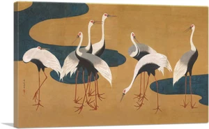 ARTCANVAS Cranes by Suzuki Kiitsu Canvas Art Print by Sakai Hoitsu - Picture 1 of 15