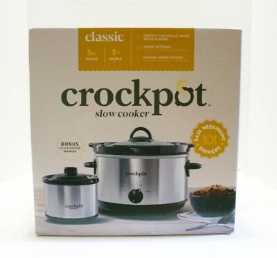 Crockpot® 5 Qt. Round Manual Slow Cooker + Little Dipper Silver Stainless Steel - Image 1 of 4