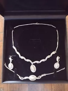 necklace bracelet earring set Silver With Real Diamonds - tested, read descript. - Picture 1 of 8