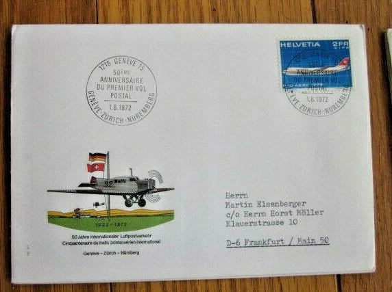 Switzerland 1972 AIRMAIL SEMI-POSTAL PLANE & FLAGS  CACHET FDC  - Image 1 of 1