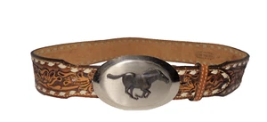 Vtg Nocona Tooled Wide Leather LIZ Western Taper Belt USA Fits Waist Size 34-36" - Picture 1 of 8