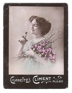 Cigarettes Climent Algeria Cigarette Tobacco Card Fancy Base Bird Girl Flowers - Picture 1 of 2
