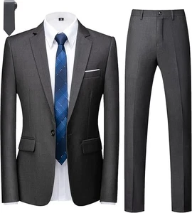 MOGU Men's Slim Fit Suit Dark Grey 2 Piece 30R 29W Notch Lapel 1 Button - Picture 1 of 6