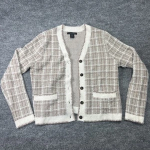 Tahari Cream Gold Button Long Knit Cardigan Sweater Size M Medium - Picture 1 of 6