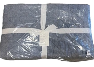 Edredón Pottery Barn Belga Lino Lino Diamante Doble XL Nuevo Azul Cambray NUEVO - Imagen 1 de 4