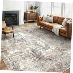 6x9 Area Rugs Washable Rug: Large Abstract Modern 6' x 9' Abstract Grey Brown - Picture 1 of 8