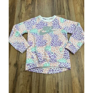 Nike Girls' Pastel Leopard Print Sweatshirt – Size 6 – 60% Cotton, 40% Polyester - Picture 1 of 6