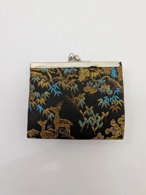 Monedero de seda japonés cierre con cierre de beso escena floral natural Foto 1 de 4