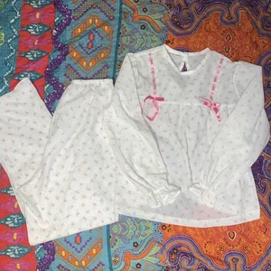 Vintage Girls Pajama Set 80s 90s "flannel" Sz 14 Pink Flowers Bows 2pc Set - Picture 1 of 11