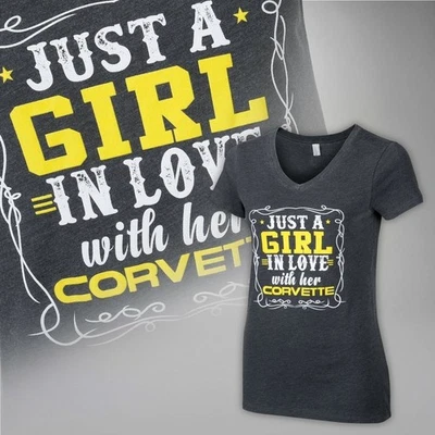 Camiseta gris vintage Just A Girl In Love With Her Corvette cuello en V 604710 Foto 1 de 4