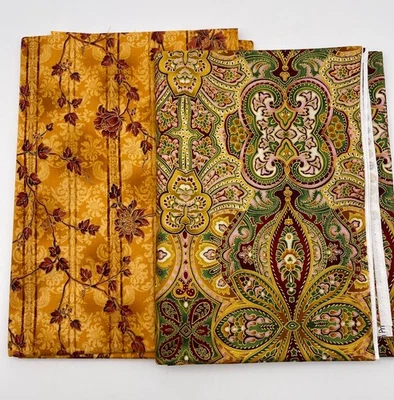 LA SCALA Robert Kaufman Gold Metallic Fabric Bundle - 2 Prints - 2 yds Total - Image 1 of 3