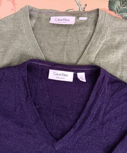 2 Calvin Klein Classic Wool V nk Pullover Pulli Gr. Lg sehr guter Zustand-1 lime. 1 violett - Bild 1 von 11