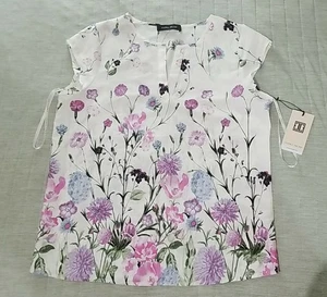 Camicetta donna manica corta Ivanka Trump avorio floreale taglia M manica corta nuova con etichetta - Foto 1 di 19