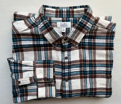 CROFT & BARROW 男式尺寸 Xl 法兰绒格子长袖纽扣衬衫 — 第 1/4 张图片