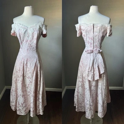 Vintage 80s Scott McClintock Dress Size 10 Floral Jacquard Off Shoulder Formal - Image 1 of 4