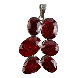 Large Faceted Bezel Set Kashmir Ruby Pendant 925 Sterling Silver Boho Chic Jewel - Picture 1 of 4