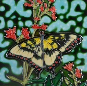 Schmetterling handbemalte Keramik Kunst Fliese 6 x 6 Zoll mit Faserplattenrückseite - Bild 1 von 2