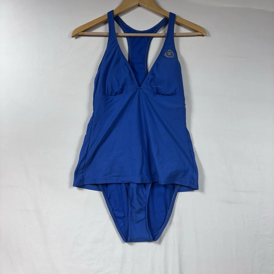 Tommy Hilfiger Blue Low Neck Swimsuit Gold Logo Style TH4511 Womens US size 10 - Image 1 of 4