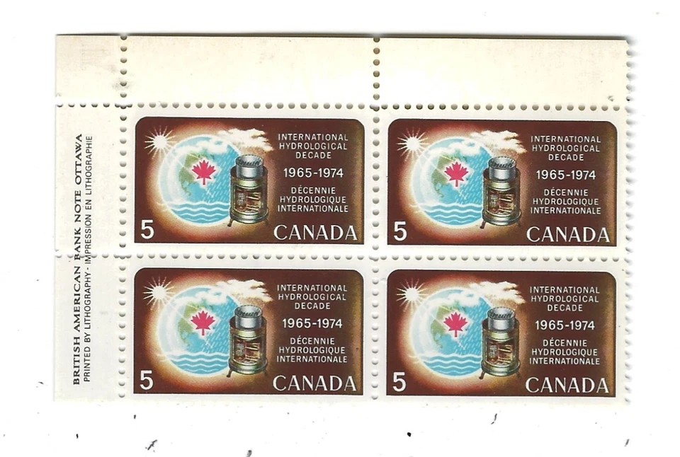 Canada 1968 Hydrology  #481i Hybrite Paper Plate block of 4  UL  MNH $15 - Image 1 of 1