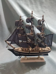 Vintage Wooden Sailboat Model – Miniature Decorative Ship - Picture 1 of 15