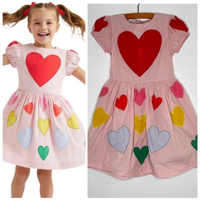 Vestido Mini Boden Niñas Manga Abullonada Apliques Corazón Talla 7-8 Rosa Algodón Colorido Foto 1 de 4